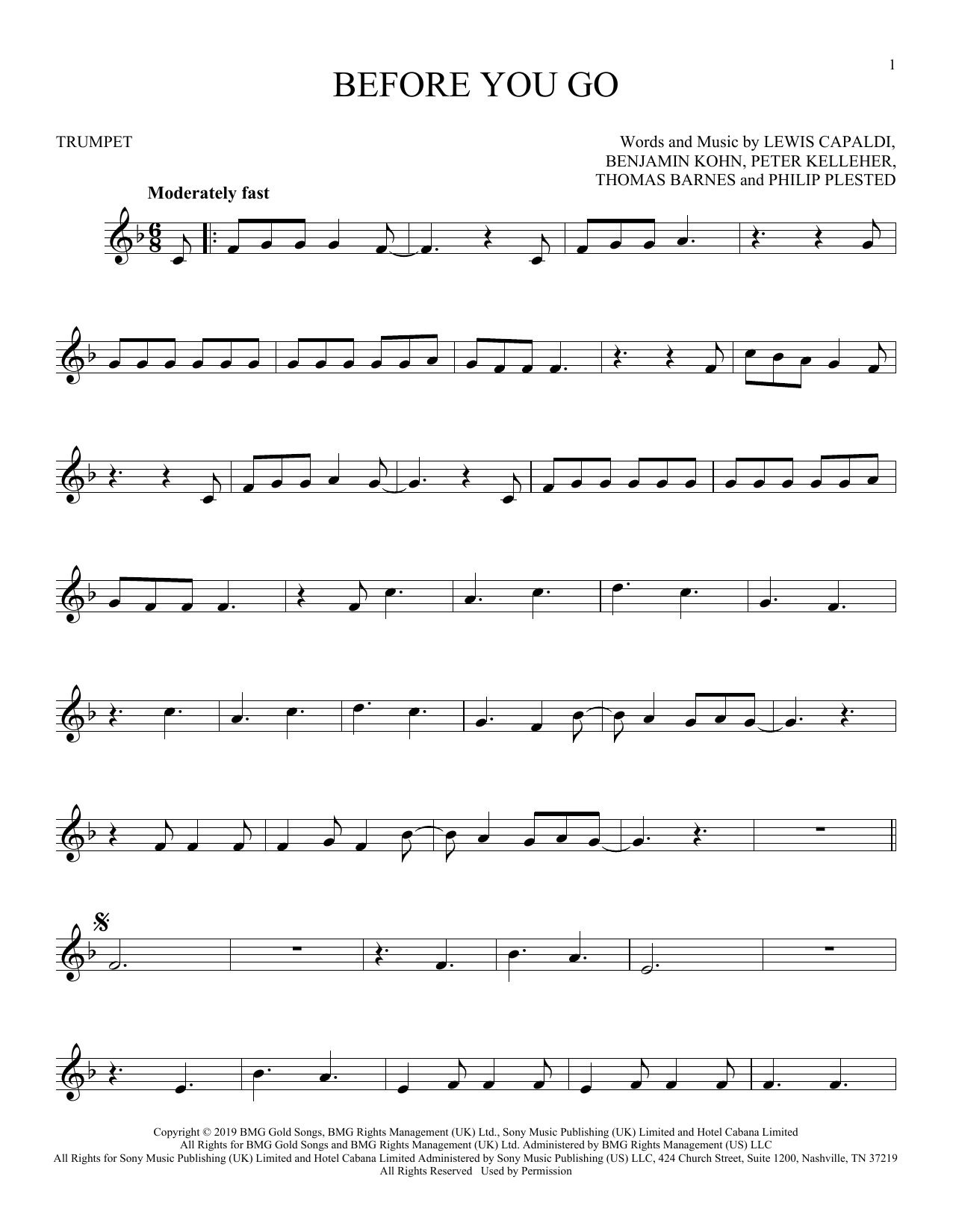 Produktgalerie: Seite 1 von 1 Before You Go, Lewis Capaldi, Trompete