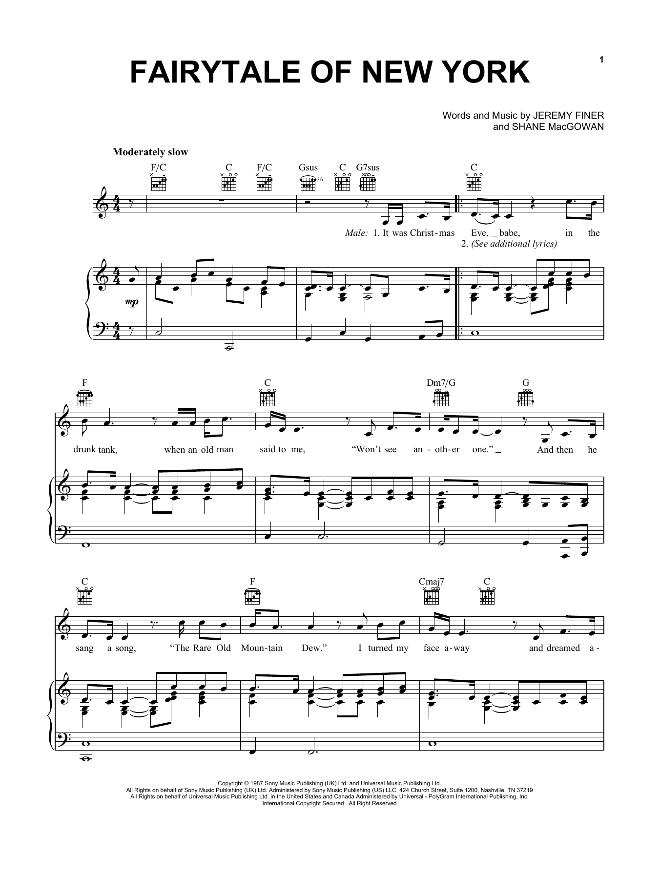 Produktgalerie: Seite 1 von 1 Fairytale Of New York, The Pogues & Kirsty MacColl, Gesang, Gitarre, Klavier