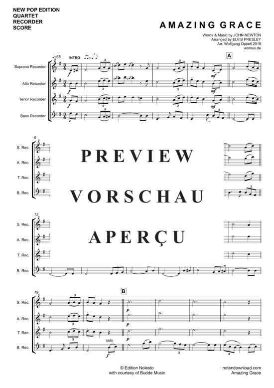 gallery: Amazing Grace , Presley, Elvis, (Blockflöten-Quartett SATB)