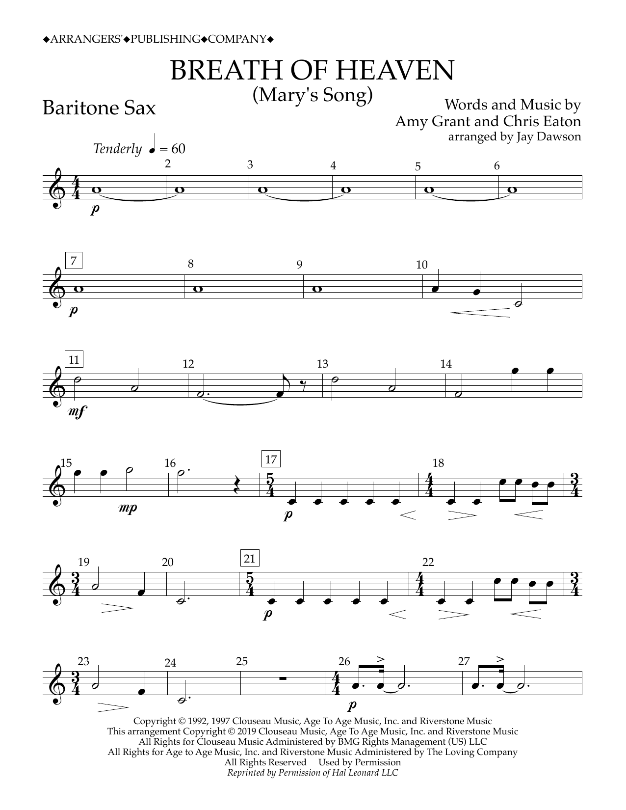 Product gallery: Page 1 of 1 Breath of Heaven (Mary's Song) (arr. Jay Dawson) - Baritone Sax, Amy Grant