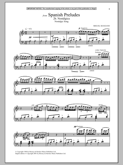 Product gallery: Page 1 of 1 Spanish Preludes, 2b. Nostalgica (Nostalgic Song), Miguel Manzano