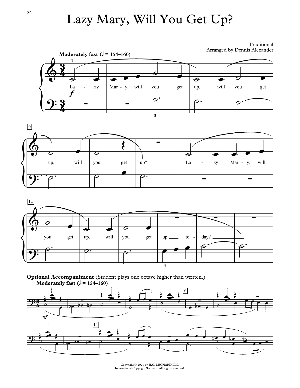 Product picture to: Lazy Mary, Will You Get Up? (arr. Dennis Alexander)