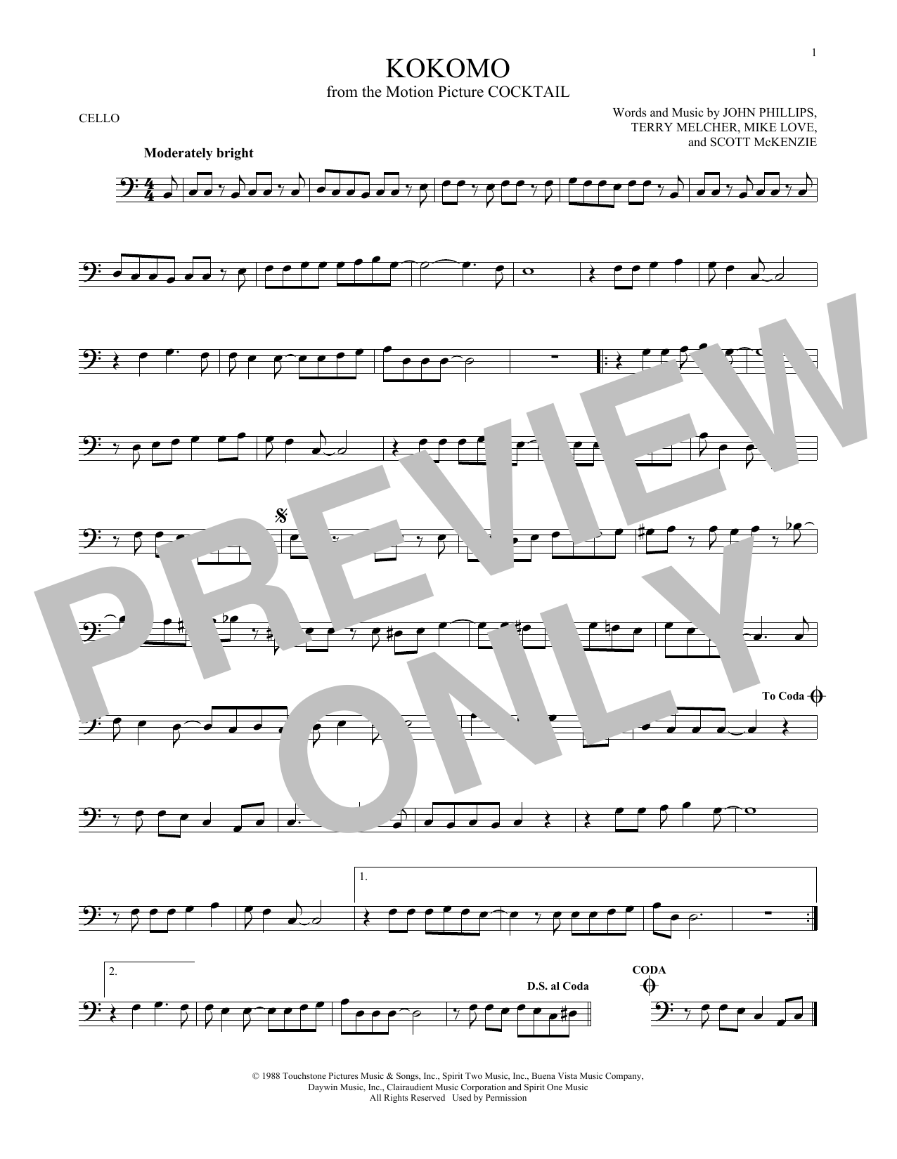 Produktgalerie: Seite 1 von 1 Kokomo, The Beach Boys, Violoncello