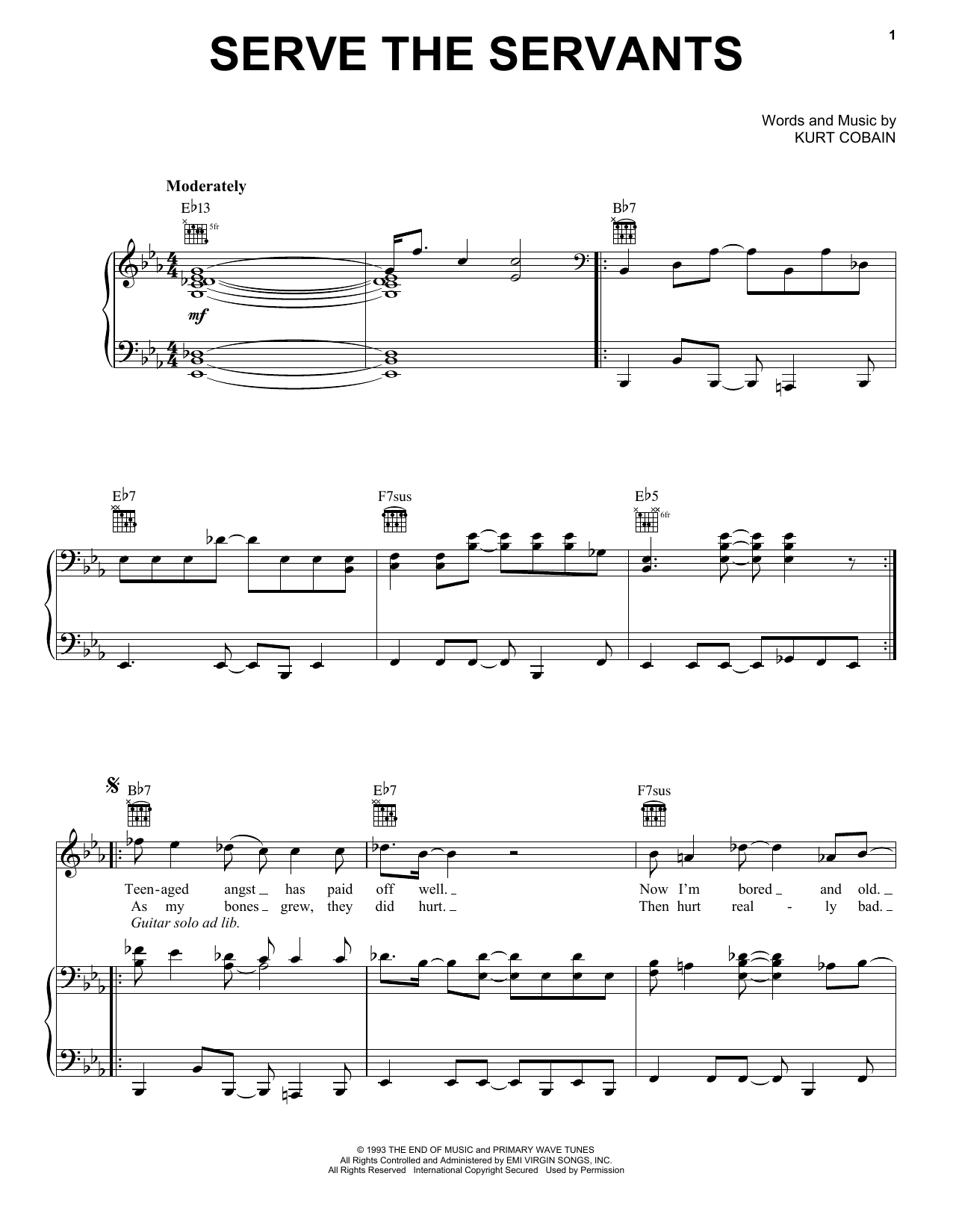 Produktgalerie: Seite 1 von 1 Serve The Servants, Nirvana, Gesang, Gitarre, Klavier