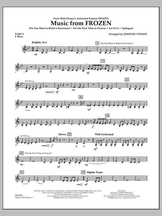 Produktbild zu:  Music from "Frozen" - Pt.4 - F Horn - Johnnie Vinson