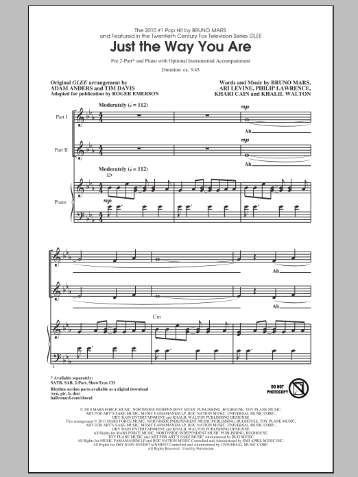 Produktbild zu: Just The Way You Are (from Glee) (arr. Roger Emerson)