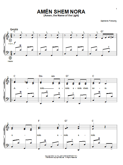 Product gallery: Page 1 of 1 Amen Shem Nora (Amen, The Name Of The Light), Sephardic Folksong