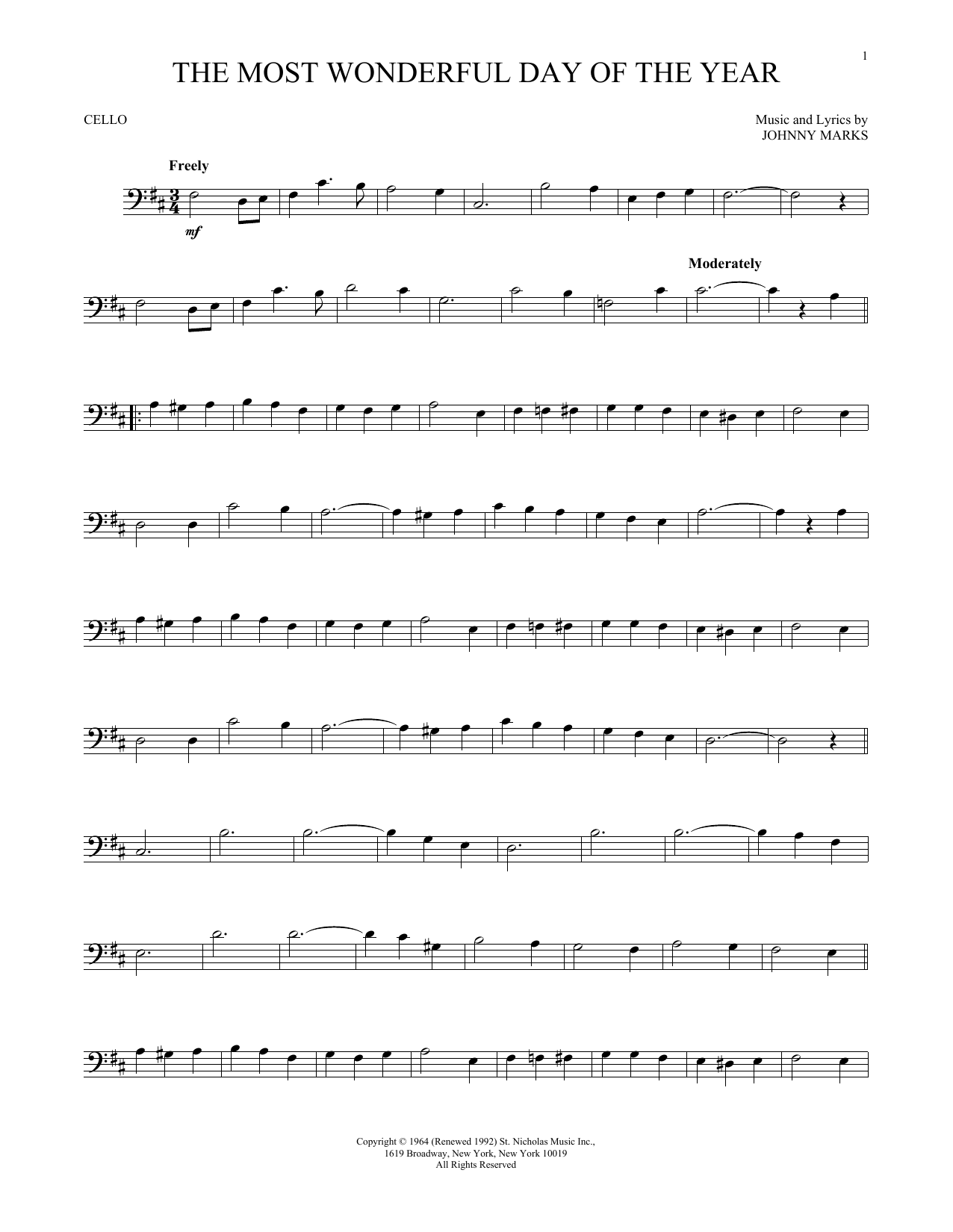 Produktgalerie: Seite 1 von 1 The Most Wonderful Day Of The Year, Johnny Marks, Violoncello