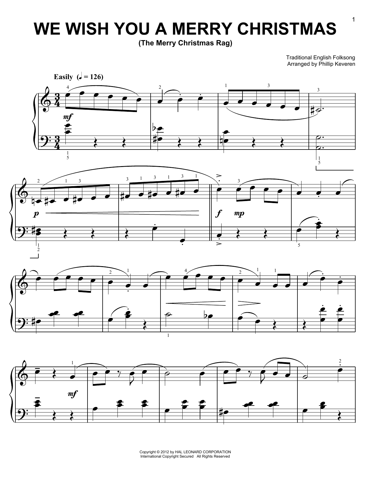 Product gallery: Page 1 of 1 We Wish You A Merry Christmas [Ragtime version] (arr. Phillip Keveren), Traditional English Folksong