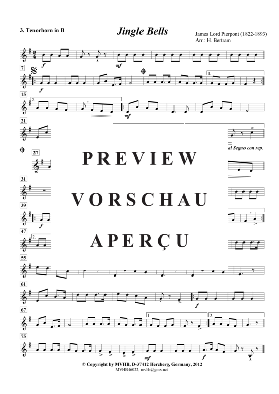 Produktgalerie: Seite 10 von 12 Jingle Bells, , (Blechbläserquartett 2 Trompete (B), Posaune/Tenorhorb, Tuba)