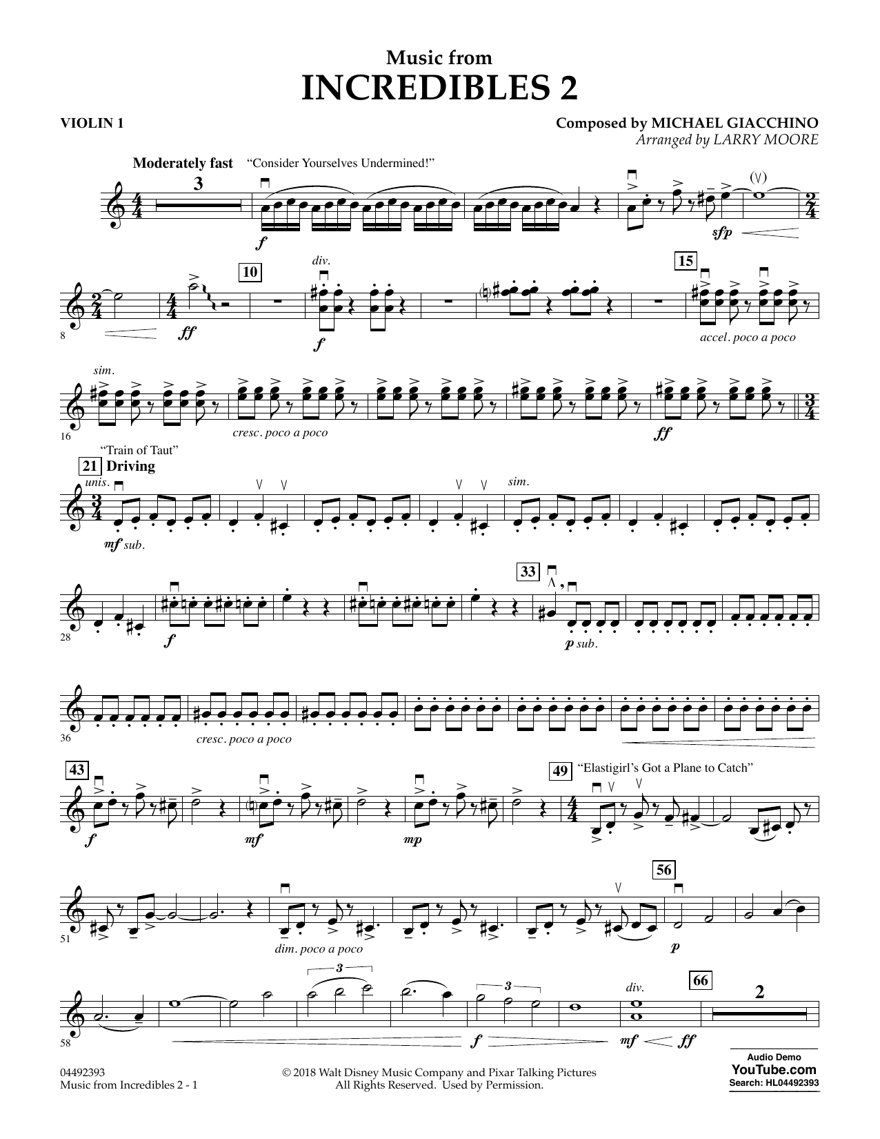 Product picture to: Music from Incredibles 2 (arr. Larry Moore) - Violin 1