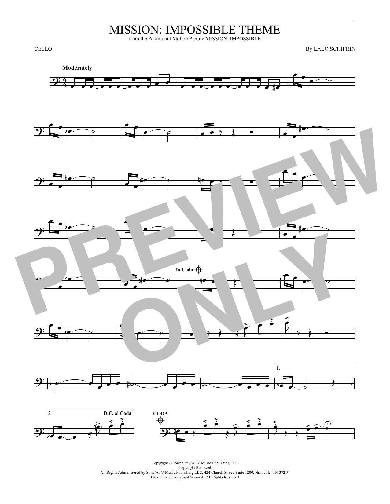 Produktgalerie: Seite 1 von 1 Mission: Impossible Theme, Lalo Schifrin, Violoncello