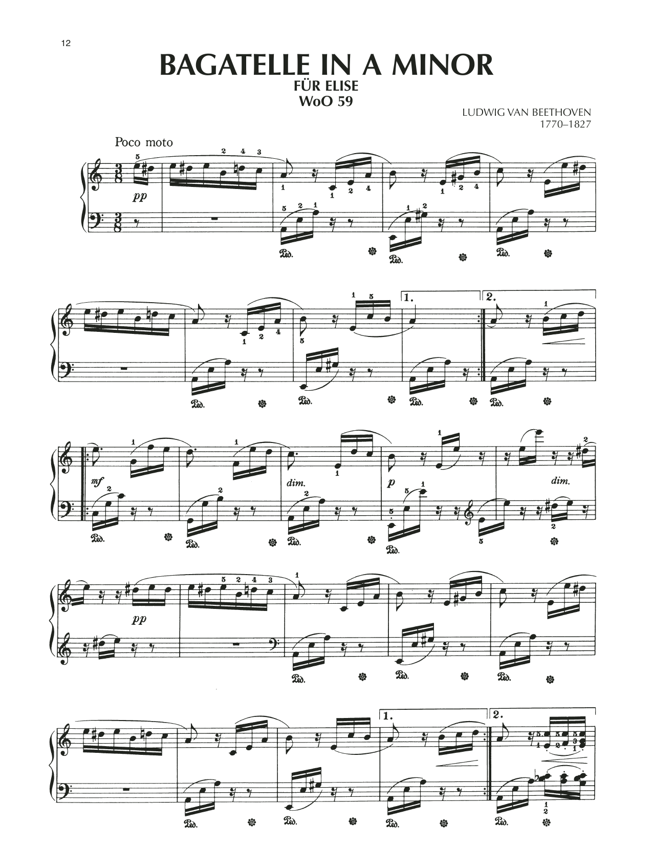 Product picture to: Bagatelle In A Minor "Fur Elise," WoO 59