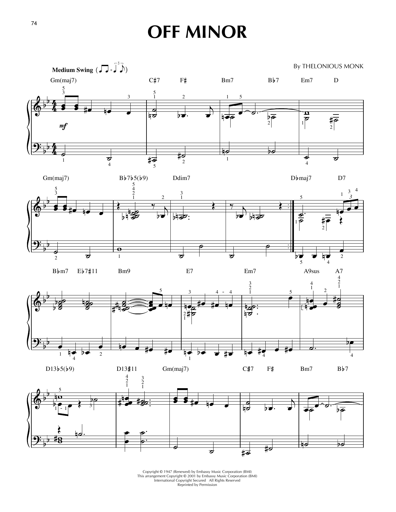 Produktgalerie: Seite 1 von 1 Off Minor (arr. Brent Edstrom & Jim Sodke), Thelonious Monk, Klavier