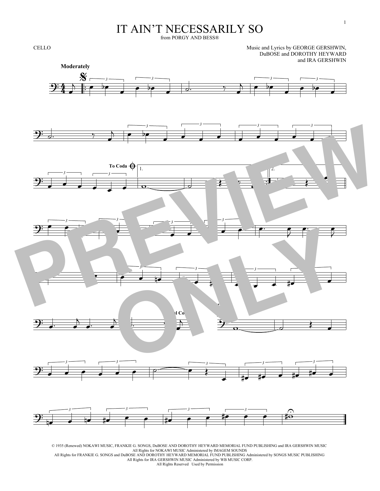 Produktgalerie: Seite 1 von 1 It Ain't Necessarily So, George Gershwin, Violoncello