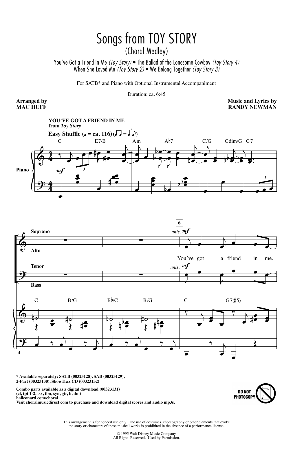 Produktbild zu: Songs from Toy Story (Choral Medley) (arr. Mac Huff)