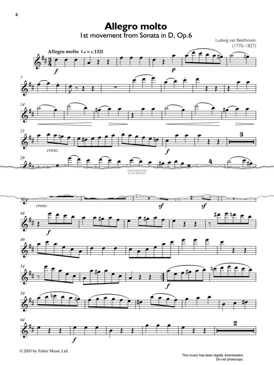 Product gallery: Page 1 of 1 Allegro molto from 'Sonata in D' (from 'Concert Repertoire for Flute'), Ludwig van Beethoven