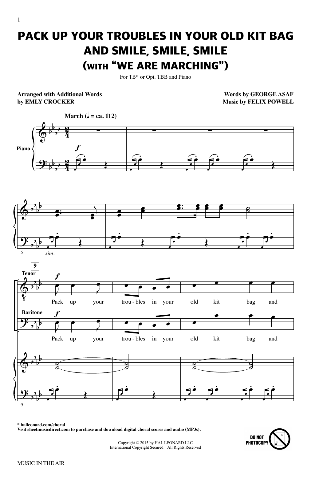Produktbild zu: Pack Up Your Troubles In Your Old Kit Bag And Smile, Smile, Smile (from Music In The Air)