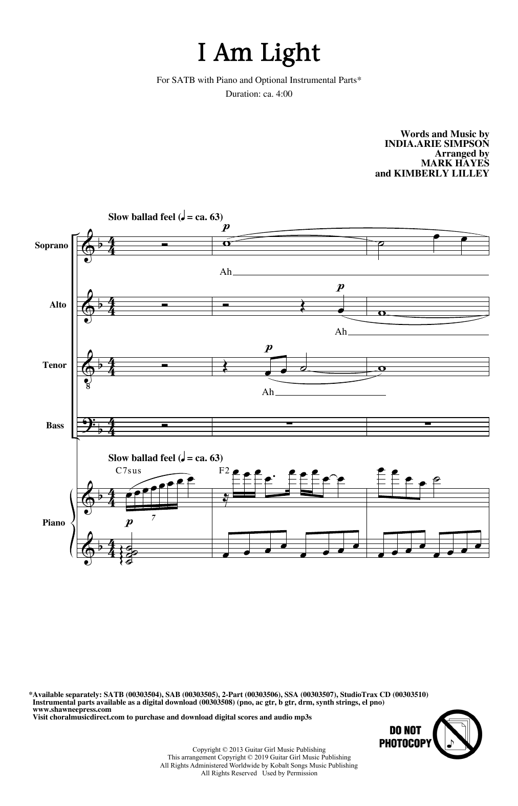 Produktbild zu: I Am Light (arr. Mark Hayes and Kimberly Lilley)