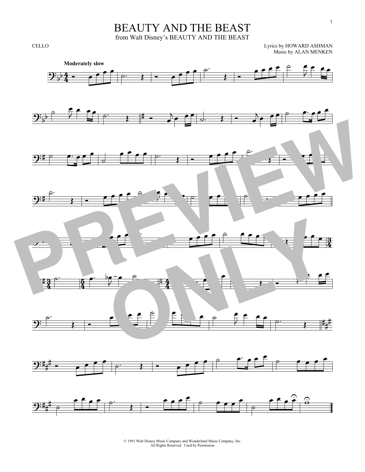 Produktgalerie: Seite 1 von 1 Beauty And The Beast, Alan Menken & Howard Ashman, Violoncello