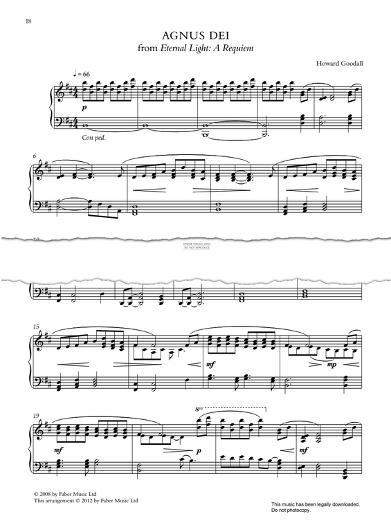 Produktgalerie: Seite 1 von 1 Agnus Dei (No 9 from 'Eternal Light'), Howard Goodall, Klavier