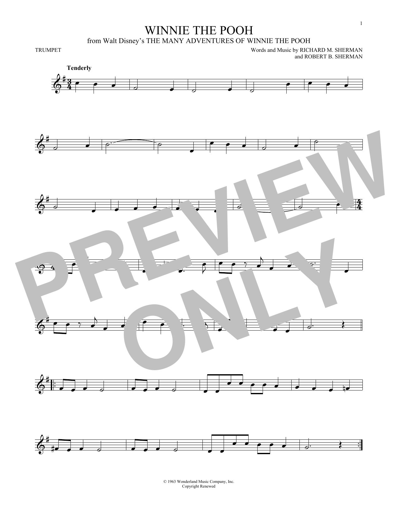 Produktgalerie: Seite 1 von 1 Winnie The Pooh (from The Many Adventures Of Winnie The Pooh), Sherman Brothers, Trompete