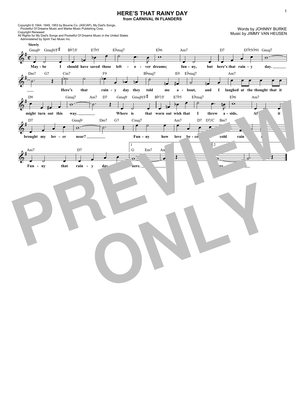 Product gallery: Page 1 of 1 Here's That Rainy Day, Johnny Burke