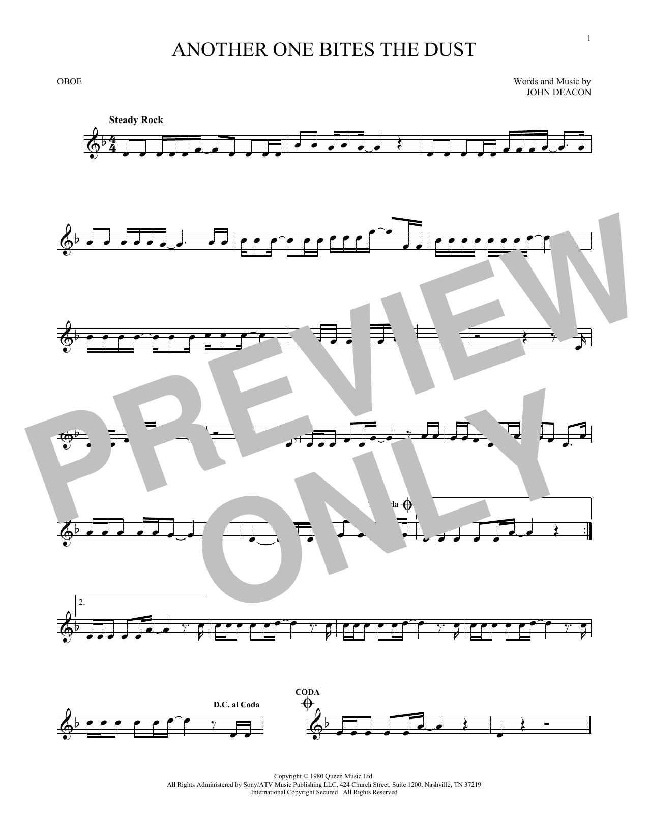 Produktgalerie: Seite 1 von 1 Another One Bites The Dust, Queen, Oboe