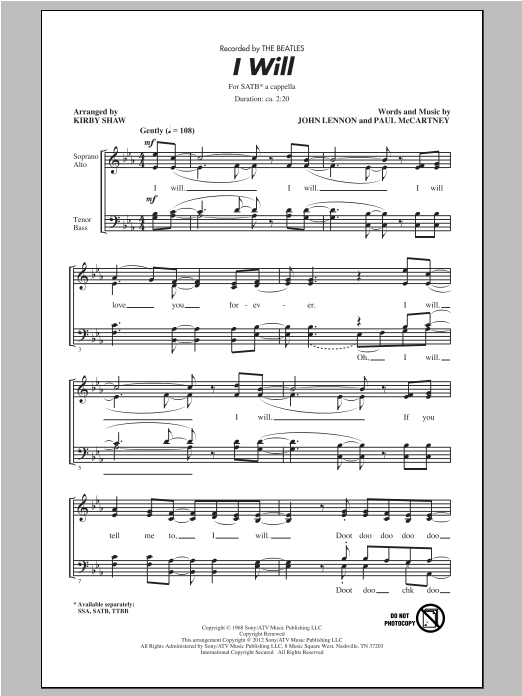 Product picture to: I Will (arr. Kirby Shaw)