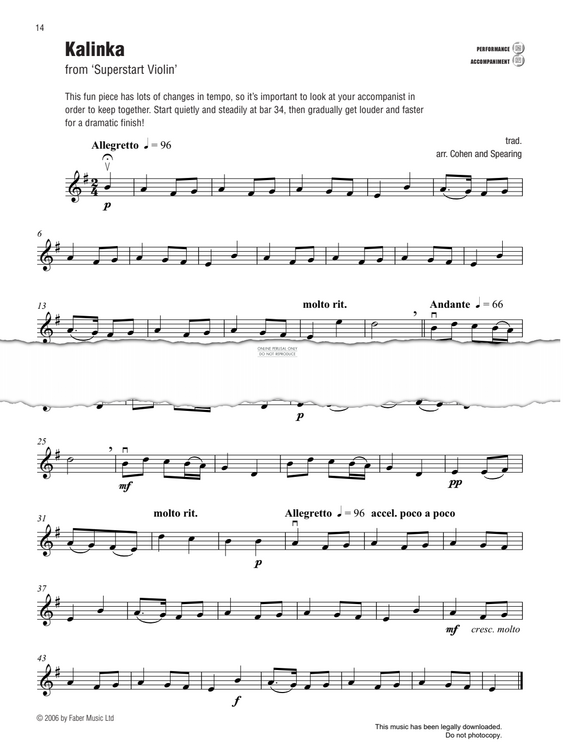 Produktgalerie: Seite 1 von 1 Kalinka (from 'Superstart Violin'), , Klavier, Violine