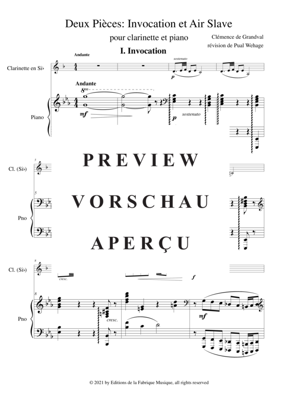 Product gallery: Page 3 of 21 Deux Pièces : Invocation et Air Slave , , (clarinet in Bb + piano)