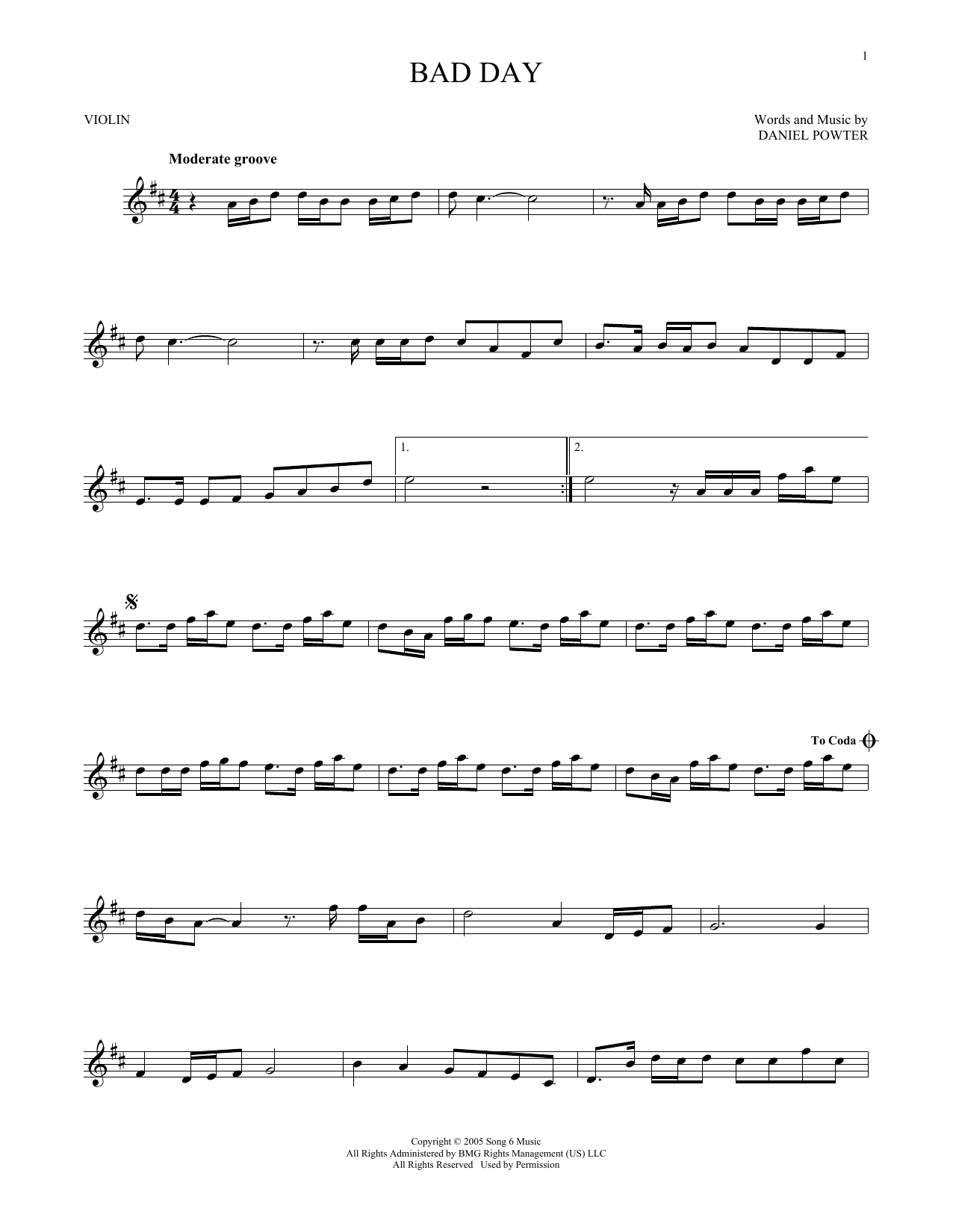 Produktgalerie: Seite 1 von 1 Bad Day, Daniel Powter, Violine