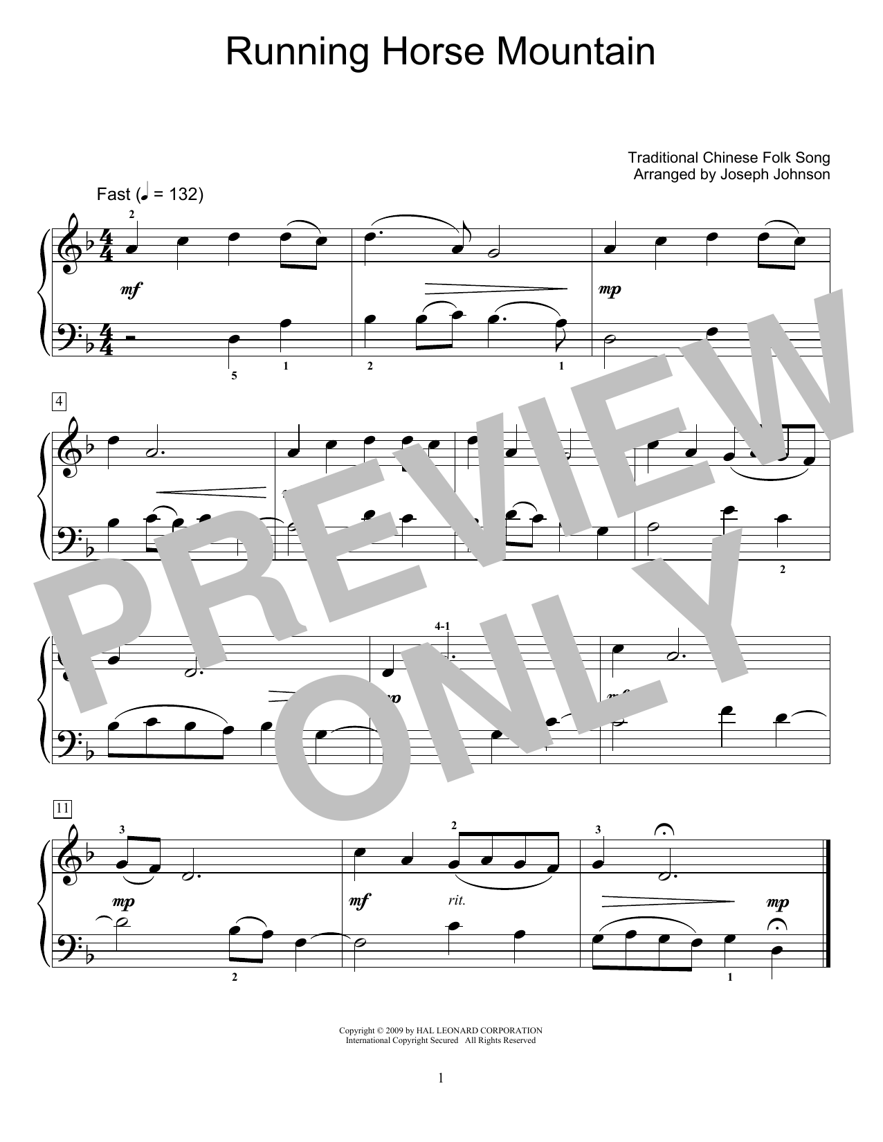 Product gallery: Page 1 of 1 Running Horse Mountain (arr. Joseph Johnson), Traditional Chinese Folk Song