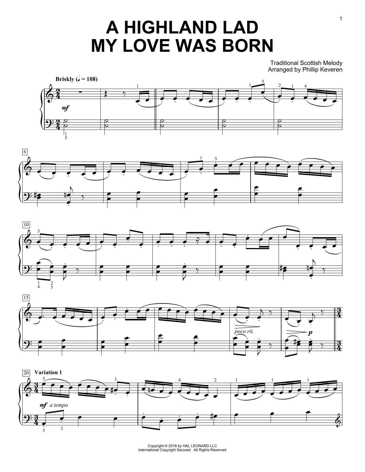Product picture to: A Highland Lad My Love Was Born [Classical version] (arr. Phillip Keveren)