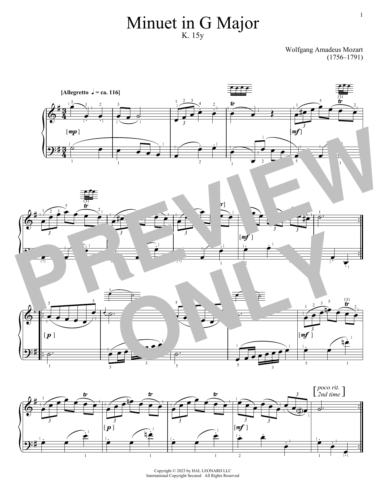 Produktbild zu: Minuet in G Major, K. 15y