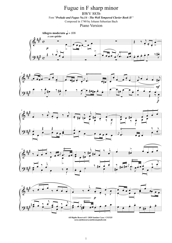 Produktbild zu: Fuge in Fis-Moll BWV 883bJohann Sebastian Bach