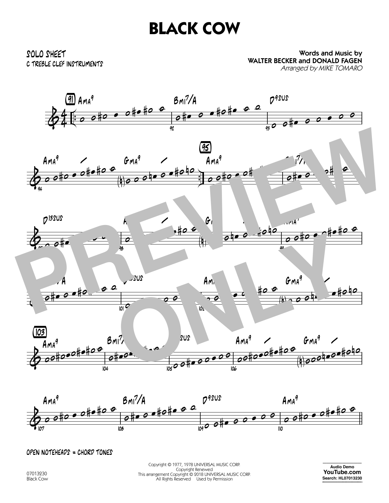 Produktgalerie: Seite 1 von 1 Black Cow (arr. Mike Tomaro) - C Solo Sheet, Steely Dan
