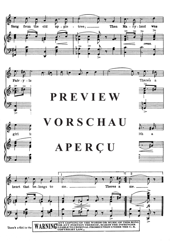 Produktgalerie: Seite 5 von 8 There's A Girl In The Heart Of Maryland (With A Heart That Belongs To Me) , Popular Standard, (Klavier und Gesang)