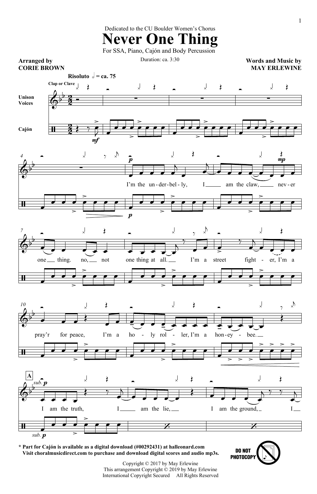 Produktgalerie: Seite 1 von 1 Never One Thing (arr. Corie Brown), May Erlewine, Chor