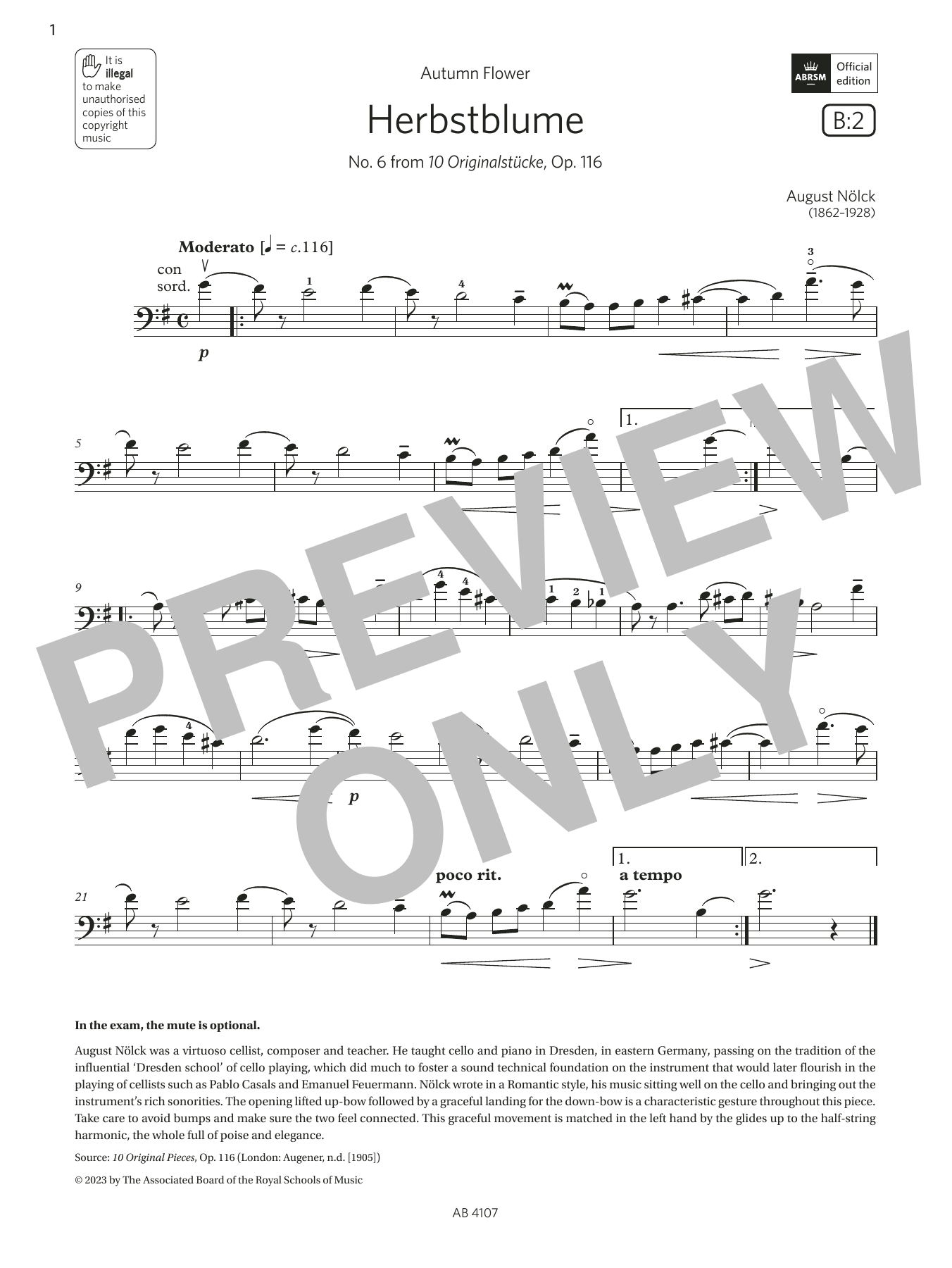Produktbild zu:  Herbstblume (Grade 4, B2, from the ABRSM Cello Syllabus from 2024) - August Nölck