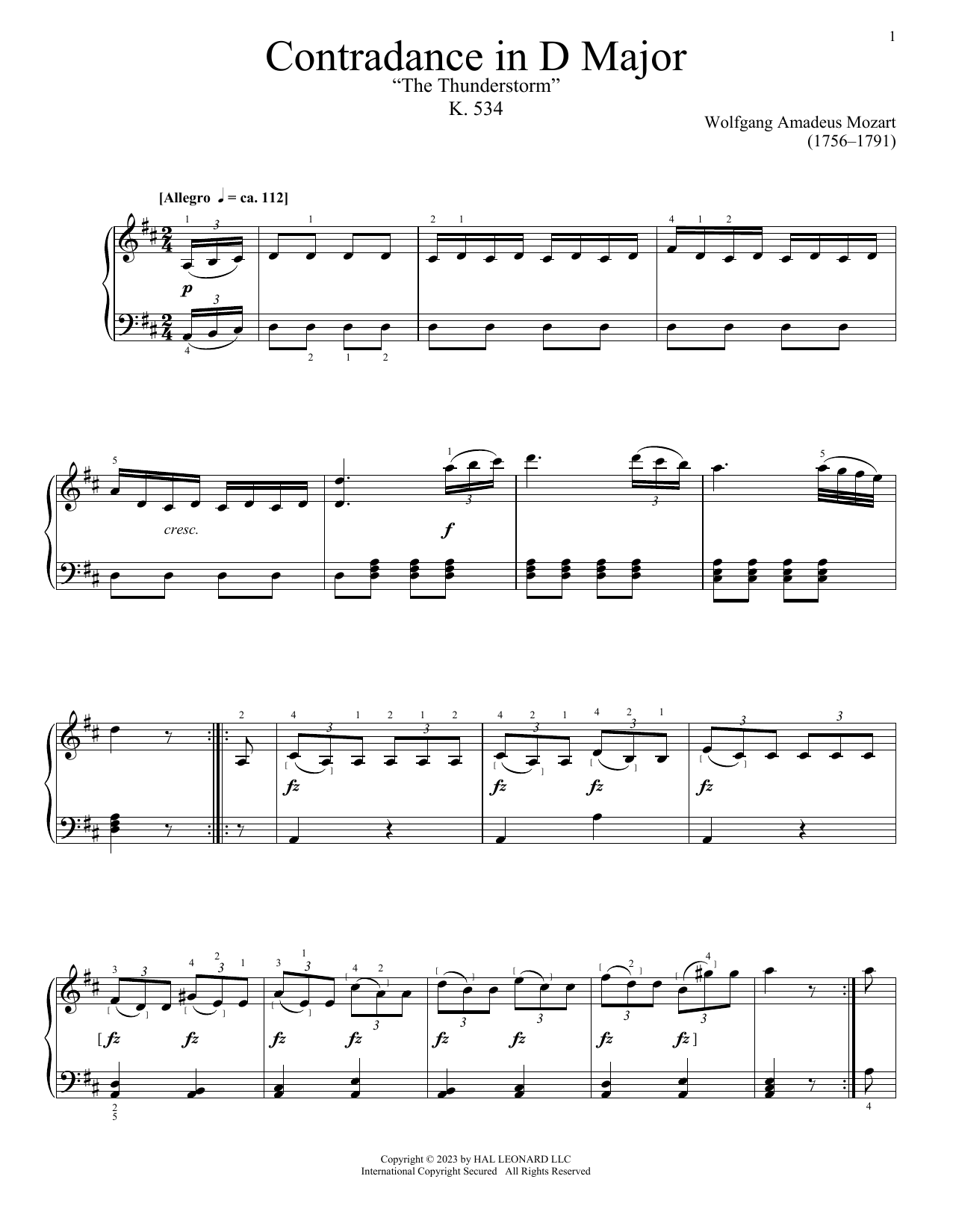 Product picture to: Contredance In D Major, K. 534