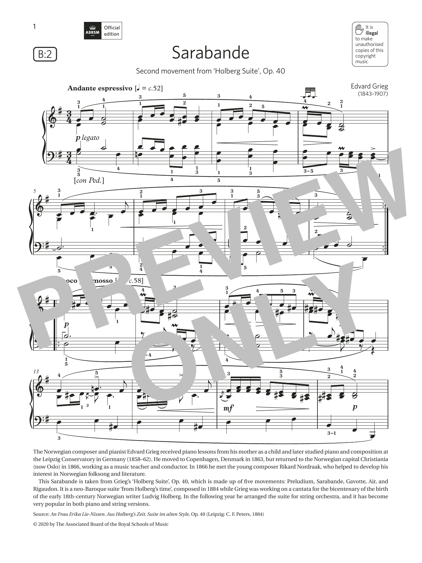 Product picture to: Sarabande (Grade 7, list B2, from the ABRSM Piano Syllabus 2021 & 2022)