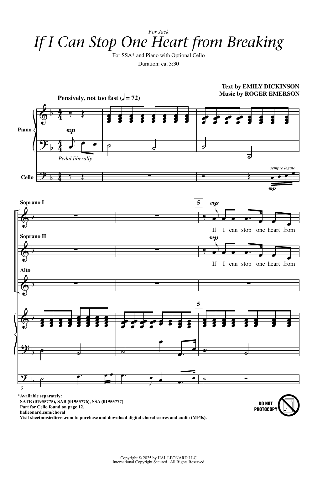 Produktgalerie: Seite 1 von 1 If I Can Stop One Heart From Breaking, Roger Emerson, Chor