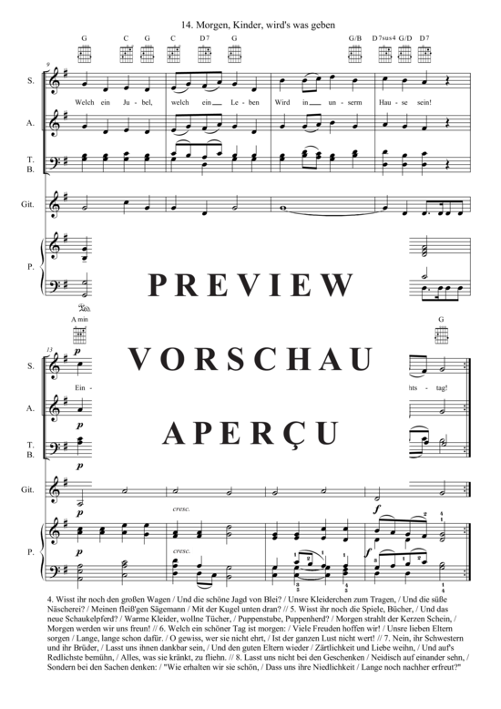 Produktgalerie: Seite 3 von 3 Morgen, Kinder, wird´s was geben , , (Gemischter Chor, Gitarre + Klavier)