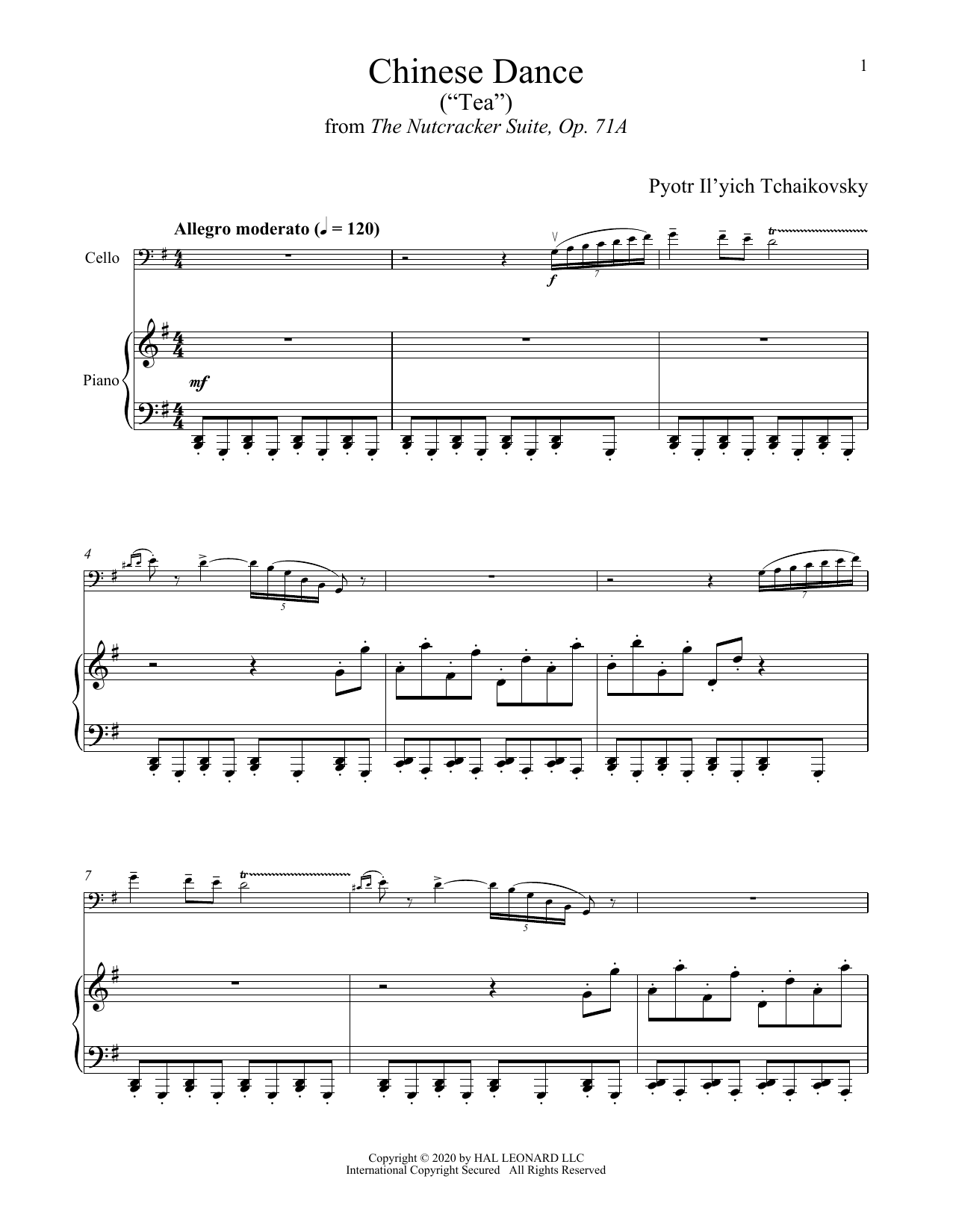 Produktgalerie: Seite 1 von 1 Chinese Dance (Tea), Op. 71a (from The Nutcracker), Pyotr Il'yich Tchaikovsky, Klavier, Violoncello