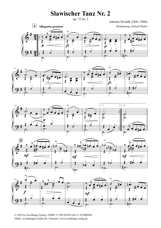 Produktgalerie: Seite 1 von 6 Slawischer Tanz Nr. 2, Weihe, Gerhard, Klavier Solo