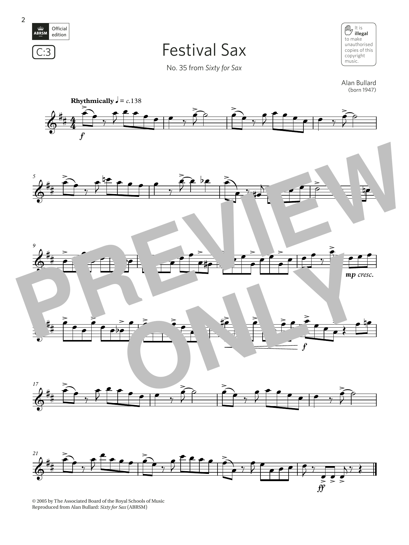 Product gallery: Page 1 of 1 Festival Sax (from Sixty for Sax) (Grade 5 List C3 from the ABRSM Saxophone syllabus from 2022), Alan Bullard