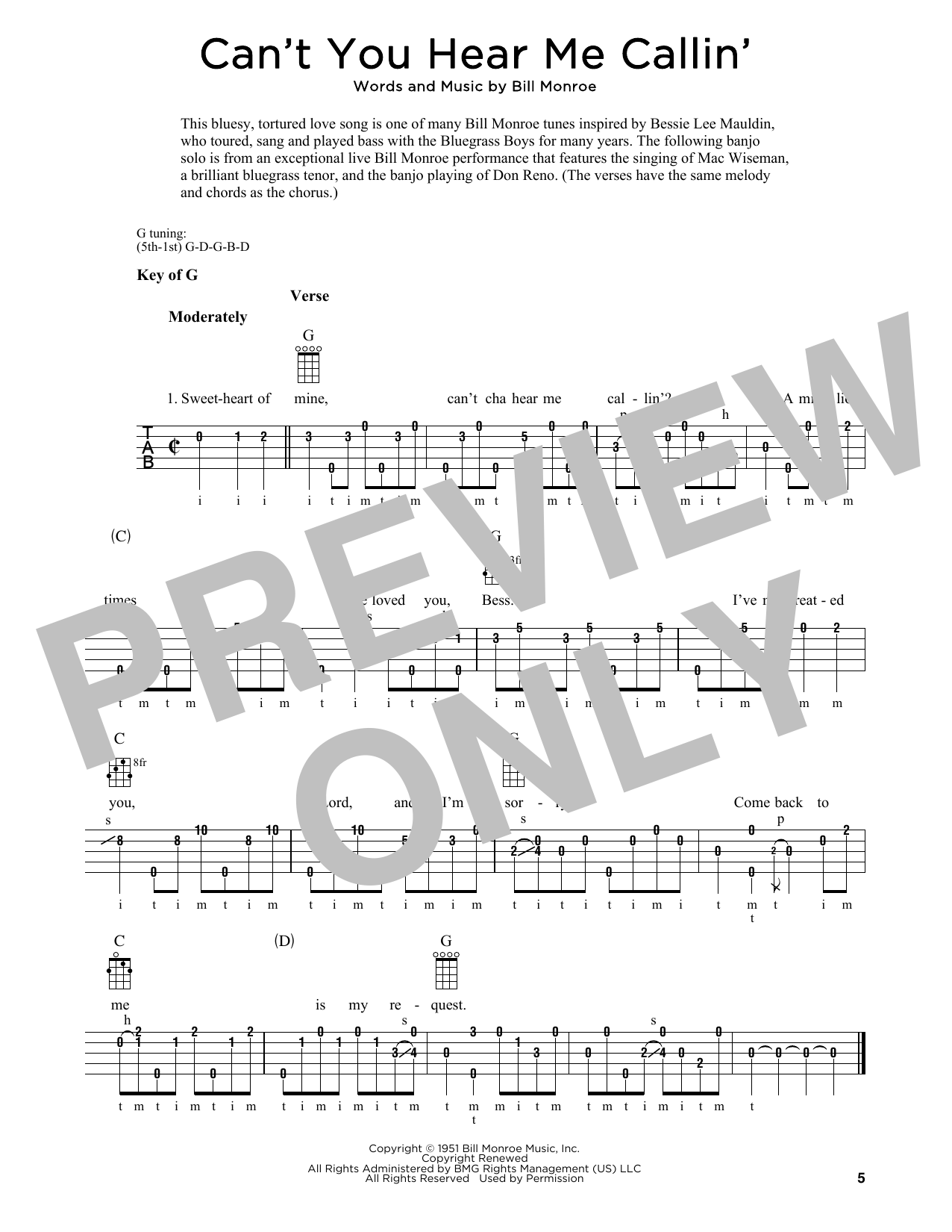 Produktgalerie: Seite 1 von 1 Can't You Hear Me Callin' (arr. Fred Sokolow), Bill Monroe, Banjo