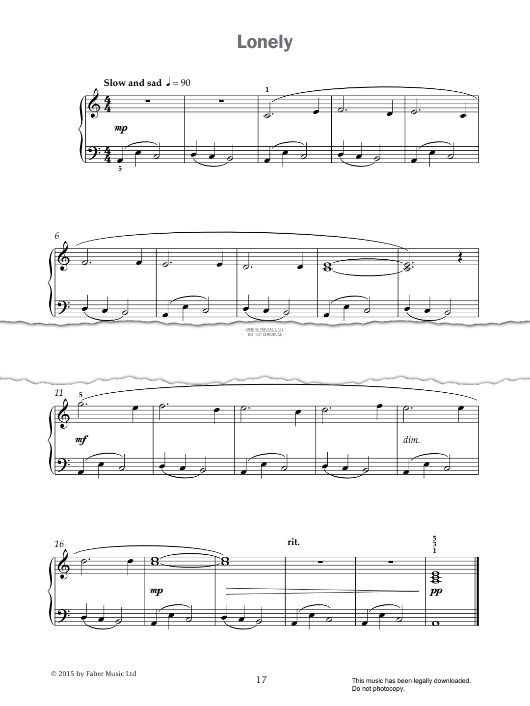 Produktgalerie: Seite 1 von 1 Lonely (from 'Improve Your Sight-Reading! A Piece a Week Piano Grade 2'), Paul Harris, Klavier