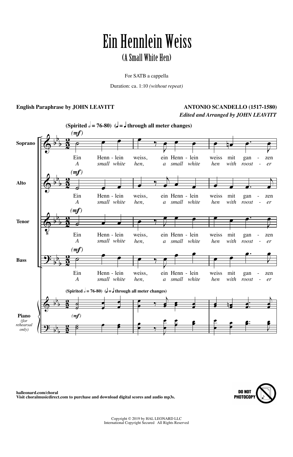 Produktbild zu: Ein Hennlein Weiss (arr. John Leavitt)
